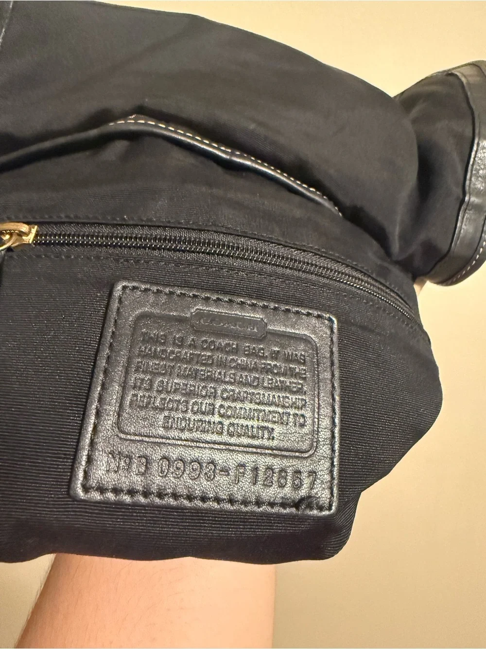 Coach Tan Signature Canvas Shoulder Bag with Black Trim